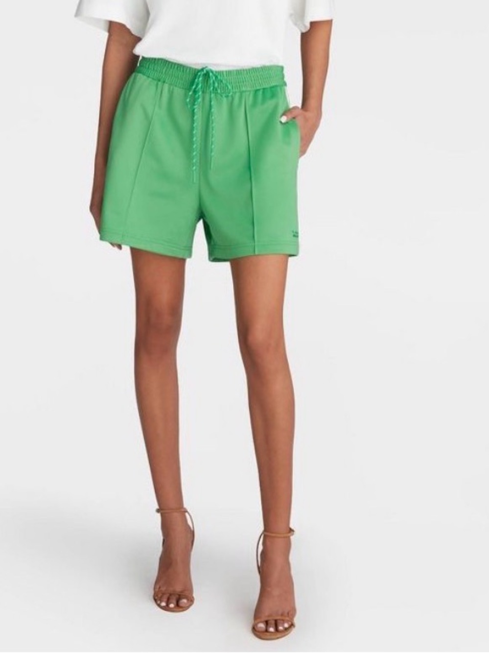 NWT- KBB by KAHLANA Women's Mid-Rise 'The Track Shorts in Green Stripe